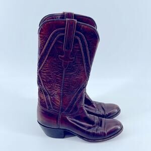 Vintage Lucchese black cherry leather western roper rodeo cowboy boots sz 6.5A